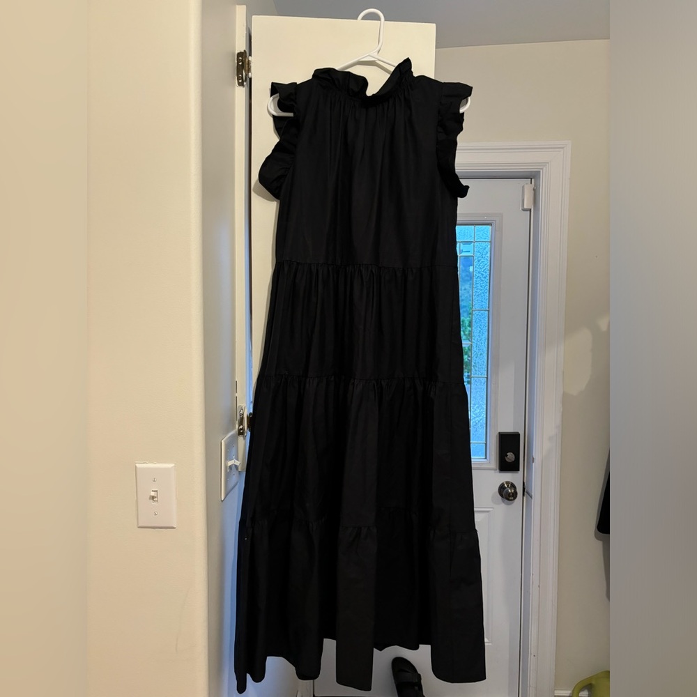 Midi length black cotton dress